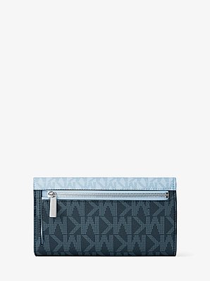 Billetera Jet Set Travel tipo tr&iacute;ptico con logotipo de la marca