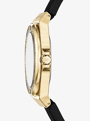 Lennox Pav&eacute; Gold-Tone and Logo Strap Watch