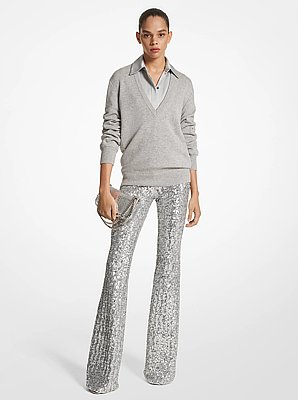 Pantal&oacute;n de campana de tul el&aacute;stico con lentejuelas