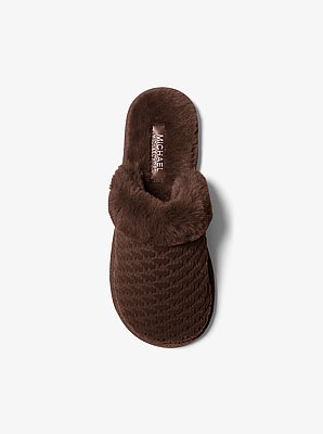 Liddy Logo Debossed Velvet and Faux Fur Slipper