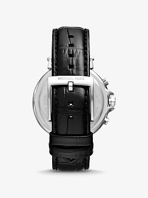 Reloj Maren oversize en tono plateado con correa de piel con motivo de cocodrilo en relieve
