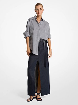 Striped Stretch Cotton Poplin Oversized Shirt