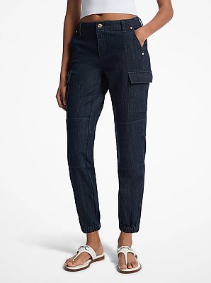 Washed Stretch Denim Cargo Jeans
