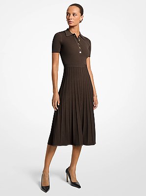 Robe polo mi-longue en tricot c&ocirc;tel&eacute; extensible