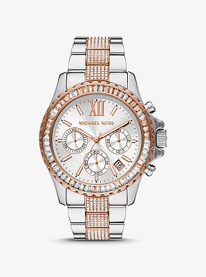 Reloj Everest oversize en dos tonos con pav&eacute;