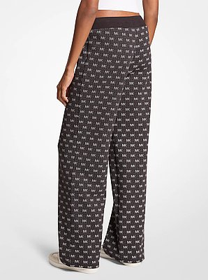 Pantalon tricot&eacute; &agrave; jambe large en m&eacute;lange de coton &agrave; logo