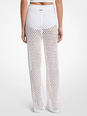 Pantalone svasato in cotone stretch a maglia aperta