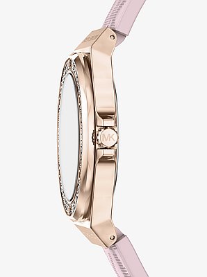 Lennox Pav&eacute; Rose Gold-Tone and Logo Silicone Strap Watch