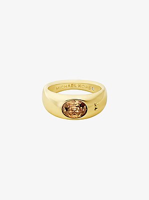 Precious Metal-Plated Cubic Zirconia Signet Ring