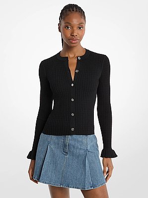 Ruffled Stretch Knit Cardigan