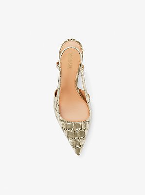 Zapato de sal&oacute;n Alora de piel metalizada con relieve de cocodrilo y tal&oacute;n descubierto