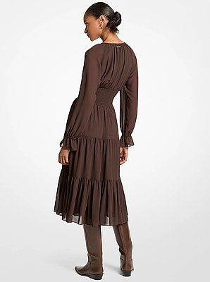 Smocked Georgette Midi Dress