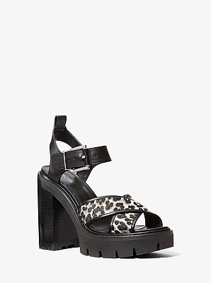 Colby Leopard Print Calf Hair Lug Platform Sandal 