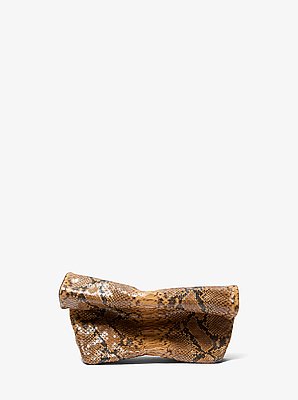 Maggie Snake Embossed Leather Lunch Bag Clutch in CASHEW | Michael Kors image number 0