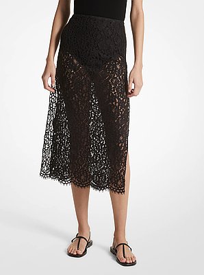 Corded Floral Lace Slit Skirt