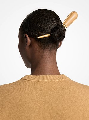 Leather Wrapped Brass Hair Pin