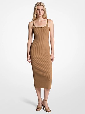 Chain Ribbed Stretch Knit Midi Dress