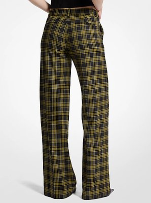 Plaid Print Stretch Wool Pants