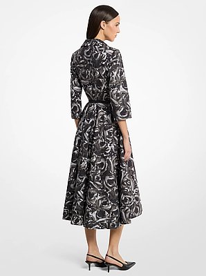 Floral Cotton Poplin Belted Quarter-Sleeve Shirtdress