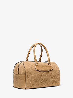 Jet Set Travel Medium Logo Embossed Suede Duffel Crossbody Bag