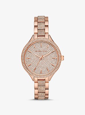 Pav&eacute; Rose Gold-Tone Watch