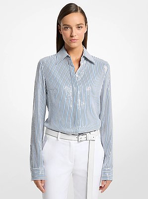Hansen Sequined Striped Silk Crepe De Chine Shirt