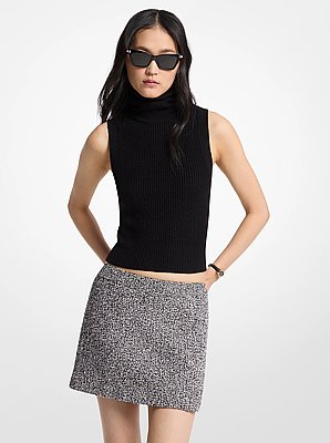 Cotton Blend Tweed Mini Skirt