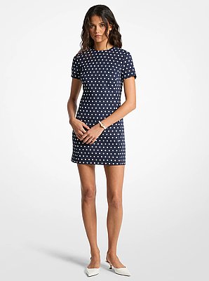 Polka Dot Stretch Crepe Shift Dress