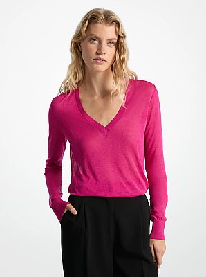 Pullover in misto seta con scollo a V