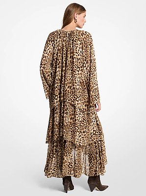 Vestido de georgette asim&eacute;trico con estampado de leopardo
