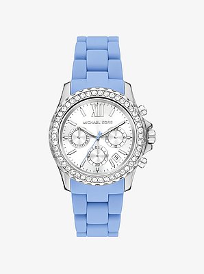 Everest Pav&eacute; Silver-Tone and Silicone Watch