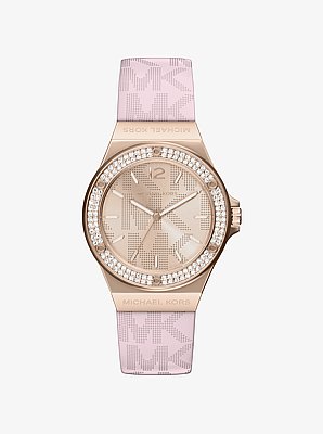 Lennox Pav&eacute; Rose Gold-Tone and Logo Silicone Strap Watch