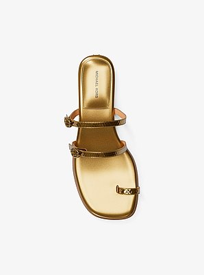 Kya Metallic Snake Embossed Leather Flat Sandal