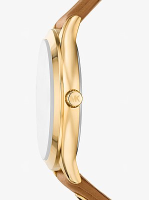 Slim Runway Gold-Tone and Leather Watch