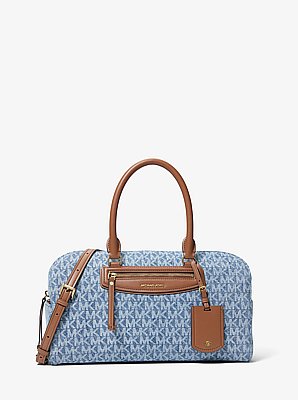 Jet Set Travel Medium Signature Logo Print Denim Duffel Crossbody Bag