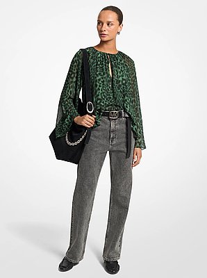 Leopard Print Georgette High-Low Blouse