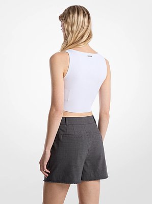 Pantalones cortos deshilachados de lana el&aacute;stica plisada