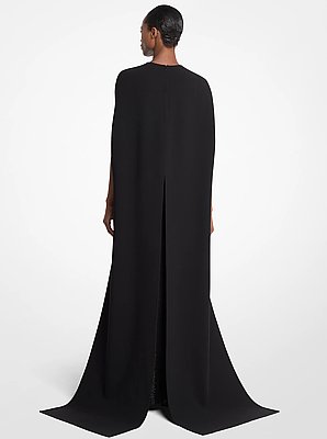 Double-Faced Stretch Wool and Hand-Embroidered Sequin Cape Gown