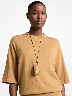 Brushed Brass and Leather Wrapped Pendant Necklace