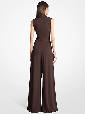 Mono palazzo de jersey el&aacute;stico mate con cintur&oacute;n de lazo