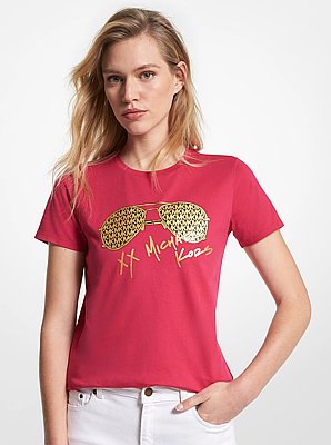 Metallic Logo Aviator Print Organic Cotton T-Shirt