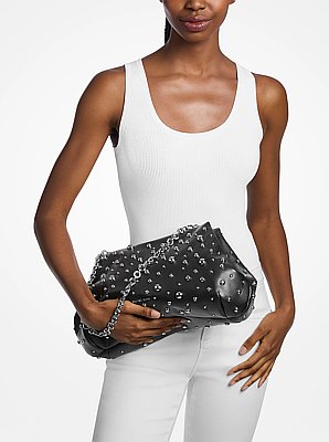 Goldie Large Studded Leather Clutch 