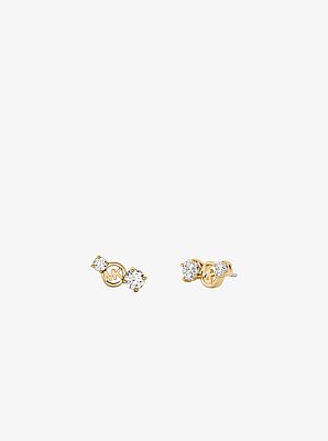 Logo and Cubic Zirconia Stud Earrings