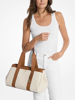 Romee Large Signature Logo and Leather Tote Bag