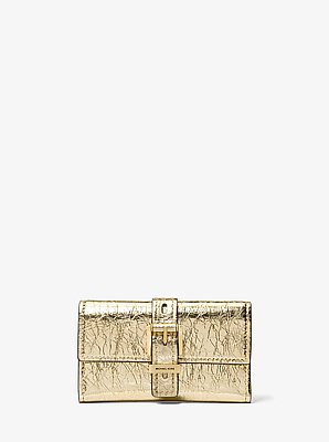 Carteira dobr&aacute;vel em pele estalada metalizada Nolita m&eacute;dia