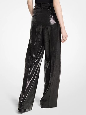 Sequined Crepe Pleated Slouch Trousers