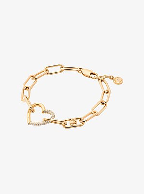 Pav&eacute; Heart Curb-Link Bracelet