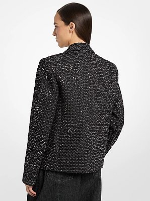 Blazer corto de tweed de denim con lentejuelas