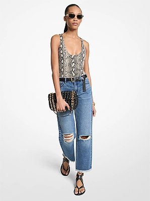 Snake Print Scoop-Neck Bodysuit