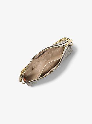 Pochette Jet Set Small mit Signature-Logomuster und Kette